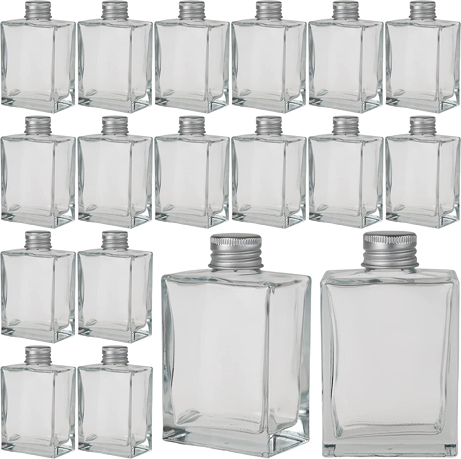 [Packmyproduct] 16 X 200Ml Clear Rectangular Glass Bottles with Black Aluminum Caps | Heavy Base Empty Glass Bottle for Liqueurs, Cocktails, Oils, Dressings, Vinegars, Limoncello | Perfect for Gifts image number 2