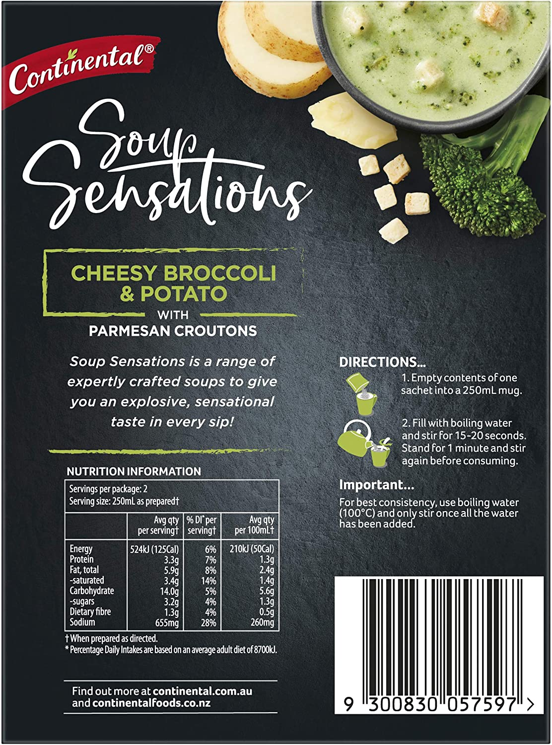 Continental Sensations Soup | Cheesy Broccoli & Potato with Parmesan Croutons (2 Pk), 56G image number 4