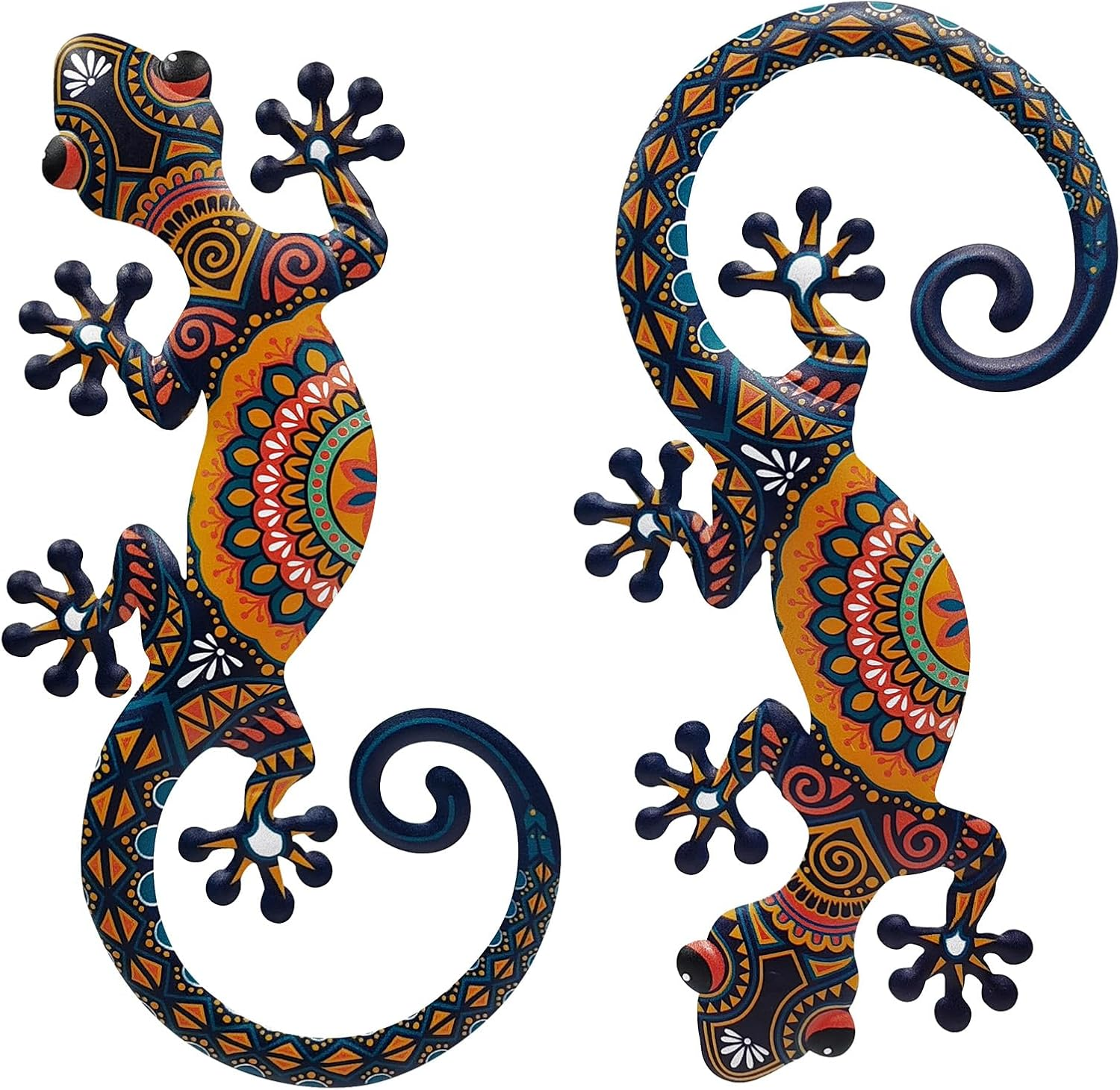 Metal Lizard Gecko Wall Art - 2 Pack 15 Inch Metal Wall Decor, Lizard Outdoor Hanging Glass Sculpture Decoration for Yard Garden Art, Patio Fence Home, Unique Gift Ideas image number 2