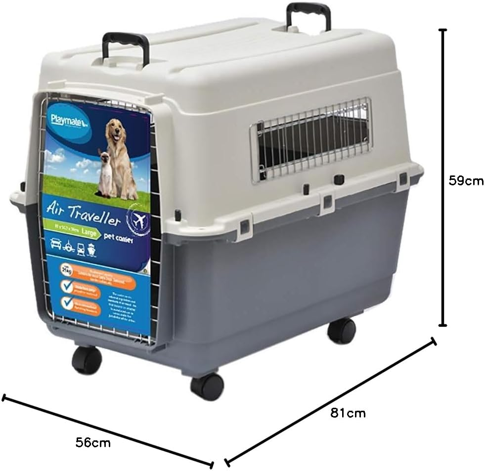 Playmate Air Traveller - Large Dog Travel Carrier, White & Grey, 81 X 56 X 59Cm, Collapsible, Air Travel & Road Trips