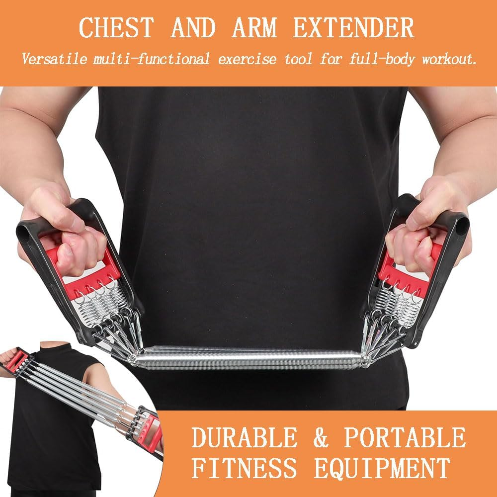 Chest Expander - Adjustable Spring Resistance Men'S Upper Body Exercise Equipment - Forearm Strengthener, Strong Puller with 5 Metal Springs - Portable Home Gym Fitness Tool (Red and Black) image number 6