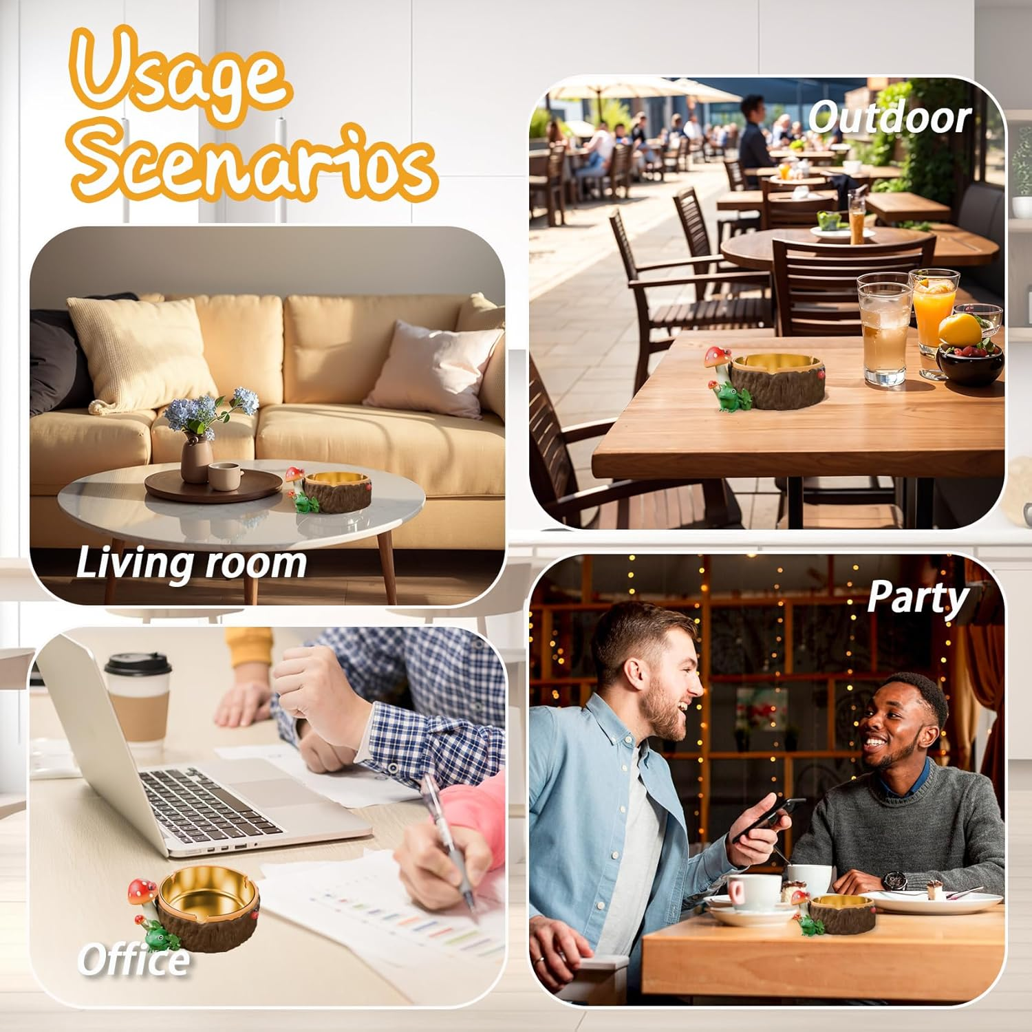 Ashtray, Cute Mushroom Ashtray with Stainless Steel Tray for Cigarette, Resin Ash Tray for Indoor or Outdoor Use Mushroom Decor, Ash Holder for Home and Garden Decor