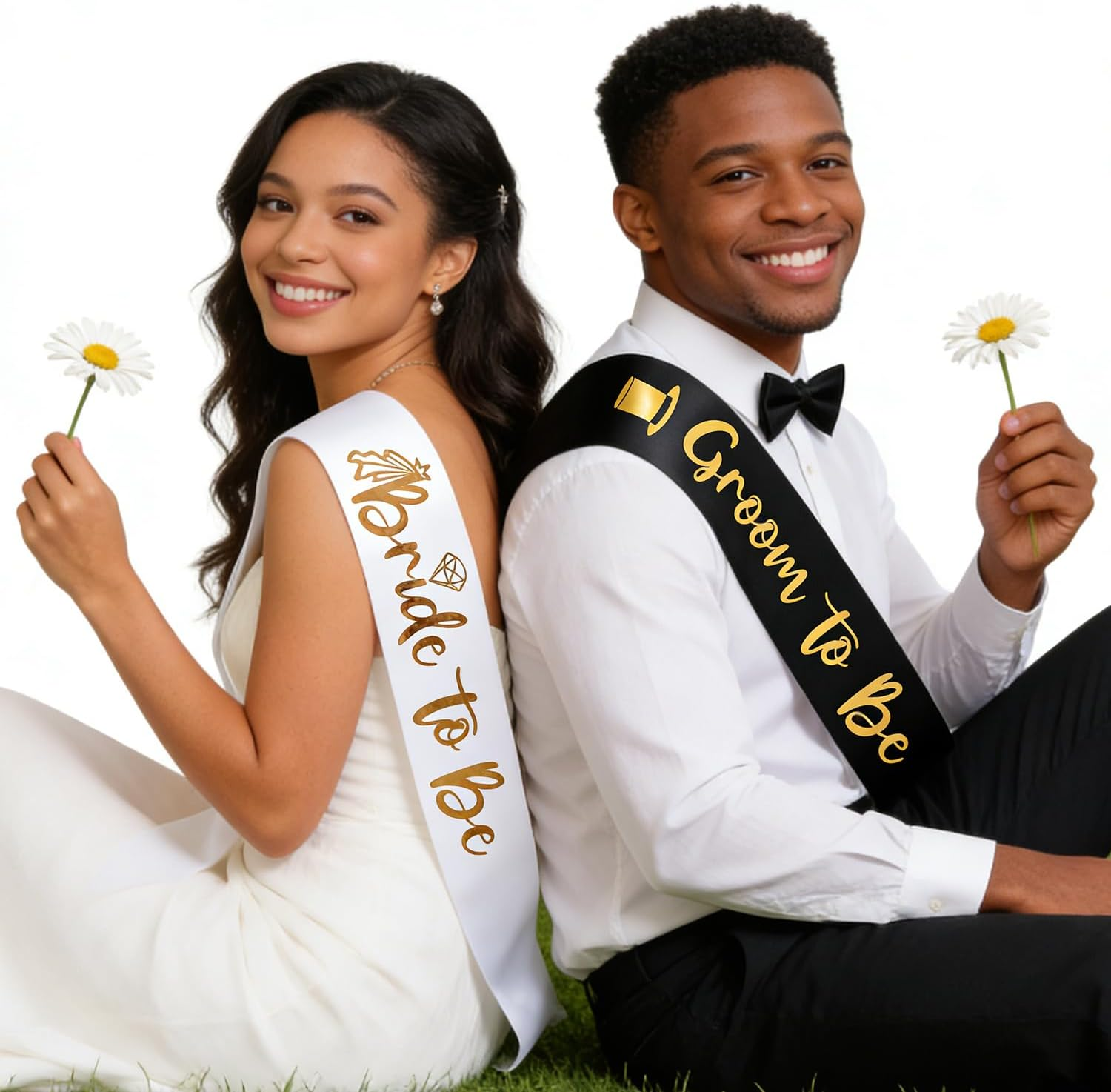 Bride to Be&Groom to Be 2 Pack Sash for Bridal Shower,Bachelorette Party Sash,Bridal Shower Favors and Decorations.(White&Black) image number 4