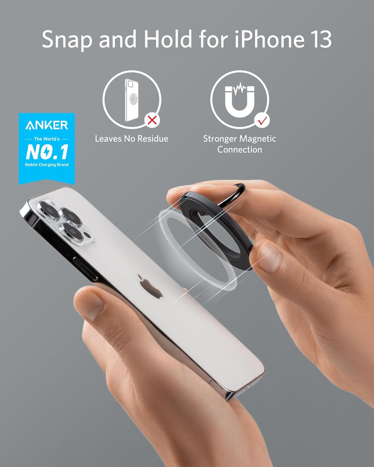 Anker Magnetic Phone Grip (Maggo), 610 Phone Ring Holder, Adjustable Kickstand, Only for Iphone 17/17 Pro/17 Pro Max/16/15/14/13/12 Series