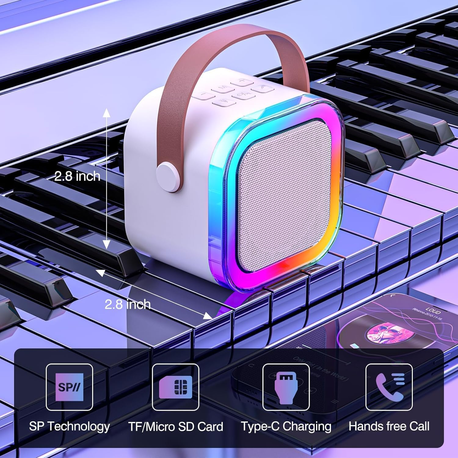 Mini Karaoke Machine with 2 Wireless Microphones, Portable Bluetooth Karaoke Speaker and Microphones for Family or Friends, Birthday Gifts for Girls Boys Family Home Party(Beige) image number 3