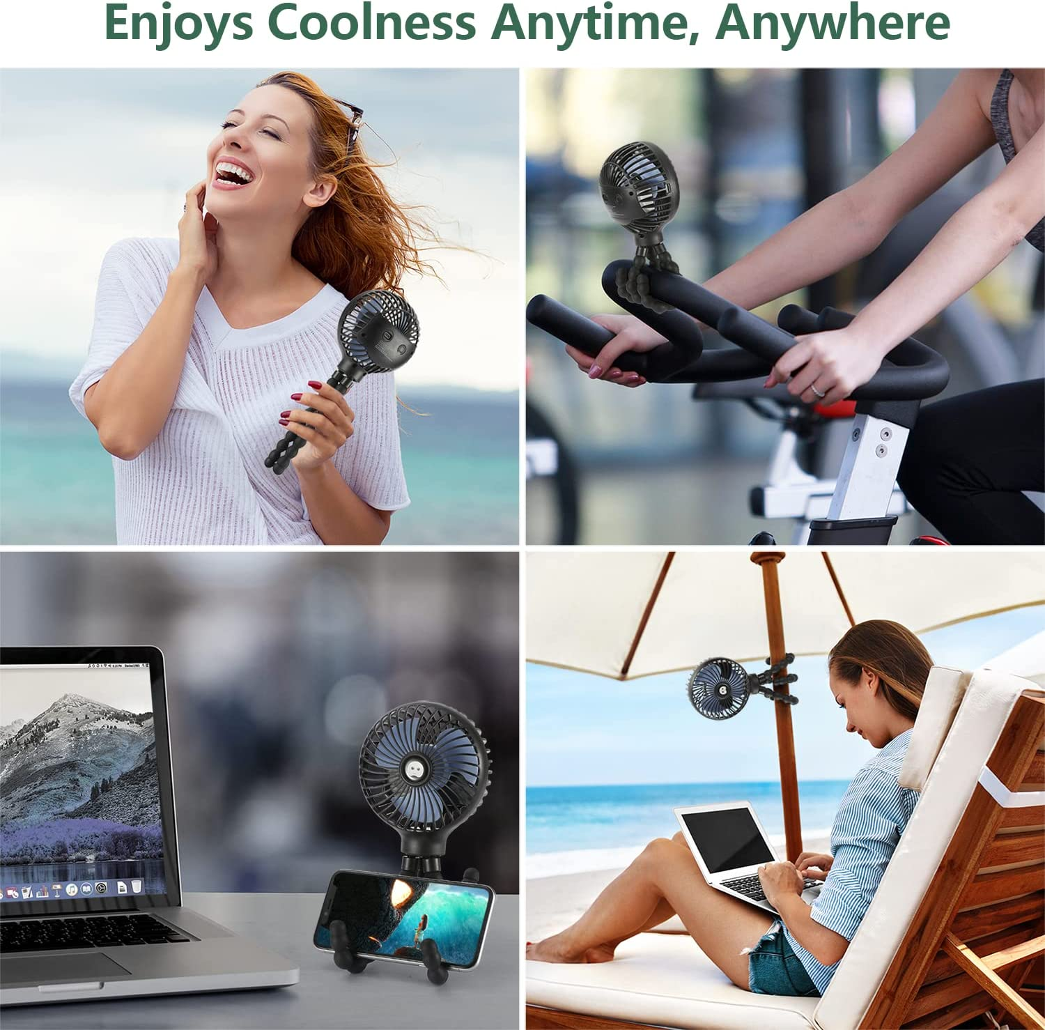 Snawowo Mini Handheld Portable Pram Fan, Baby Stroller Fan, Car Seat Fan, USB or 4000Mah Battery Powered, with Flexible Tripod Clip on Student Bed Desk Bike Crib Treadmill Camping Traveling image number 3