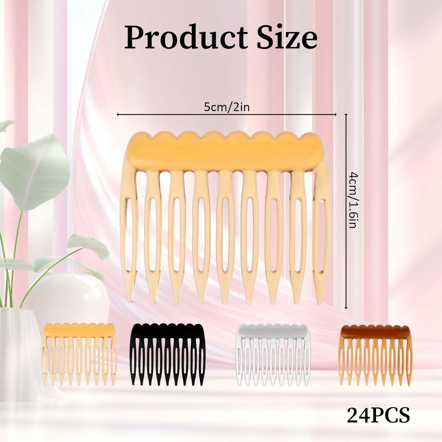 French Side Combs - 24-Piece Set, Wedding Decorative Combs for Women Girls, Plastic - 4 Colors image number 4