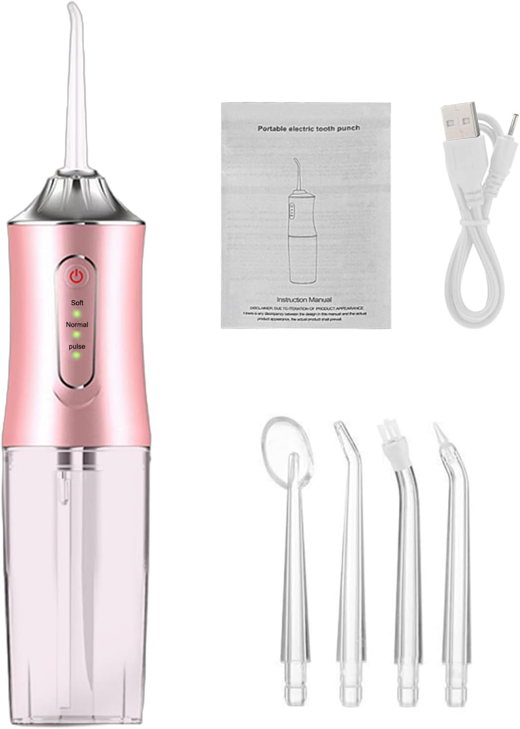 GIOD Water Flosser, Cordless Dental Oral Irrigator, Electric Portable Smart Tooth Cleaner, IPX7 Waterproof Rechargeable Dental Care with 3 Pressure Modes 4 Nozzles, 240Ml for Home and Travel (Pink) image number 1