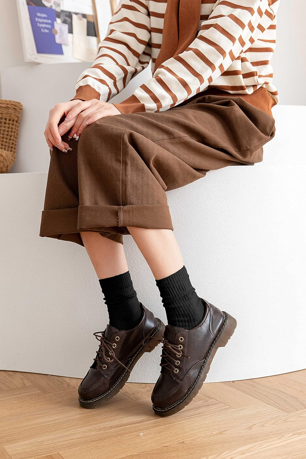 ACCFOD Womens Cute Crew Socks Casual Athletic Aesthetic Socks Neutral Cotton Socks for Women Granola Girls Clothes image number 6