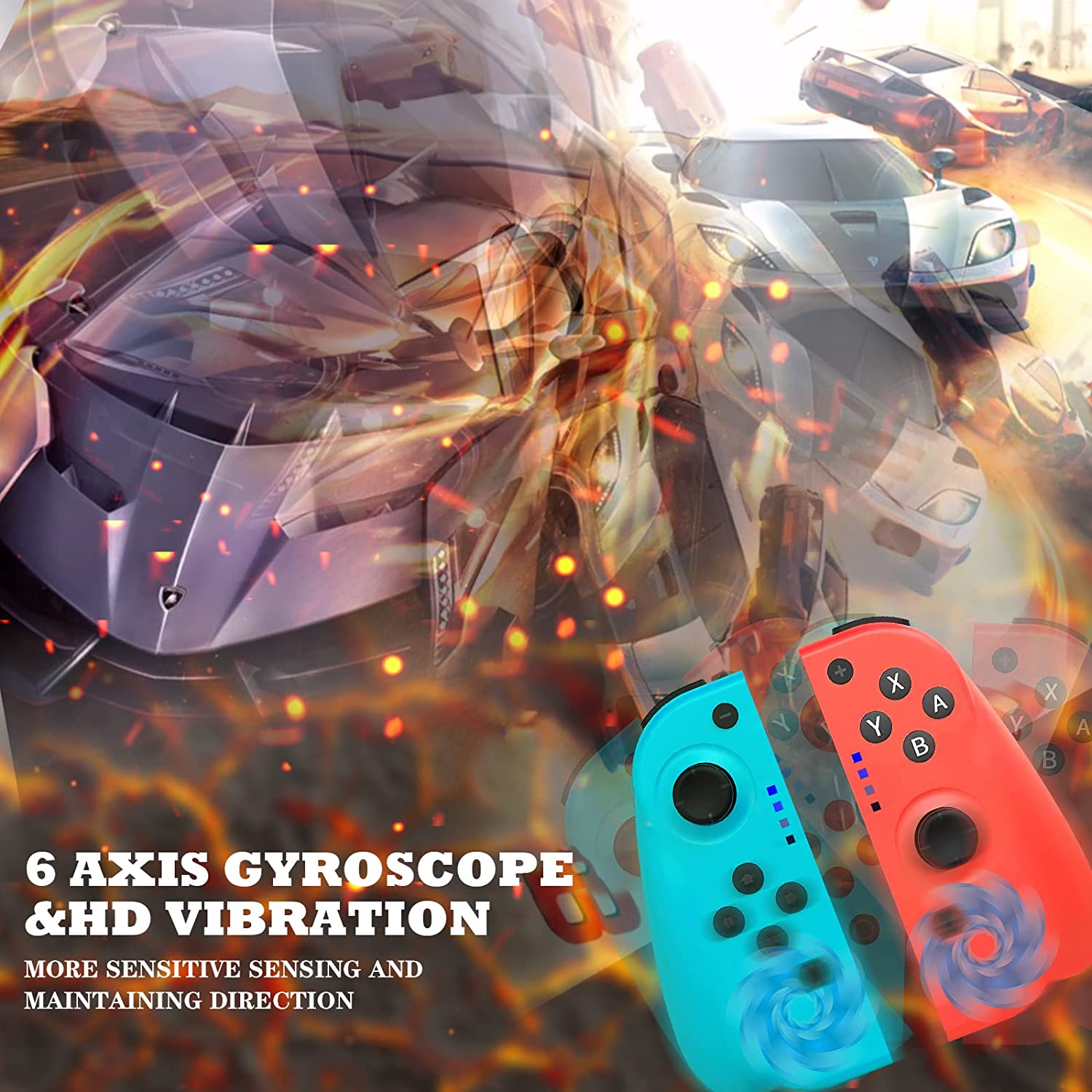 Switch Controller Wireless Gamepad for Switch, Switch Lite Controller with Rechargeable Remote, Double Shock and 6-Axis Gyro, Compatible with Switch/Switch Pro(Red+Blue) image number 4