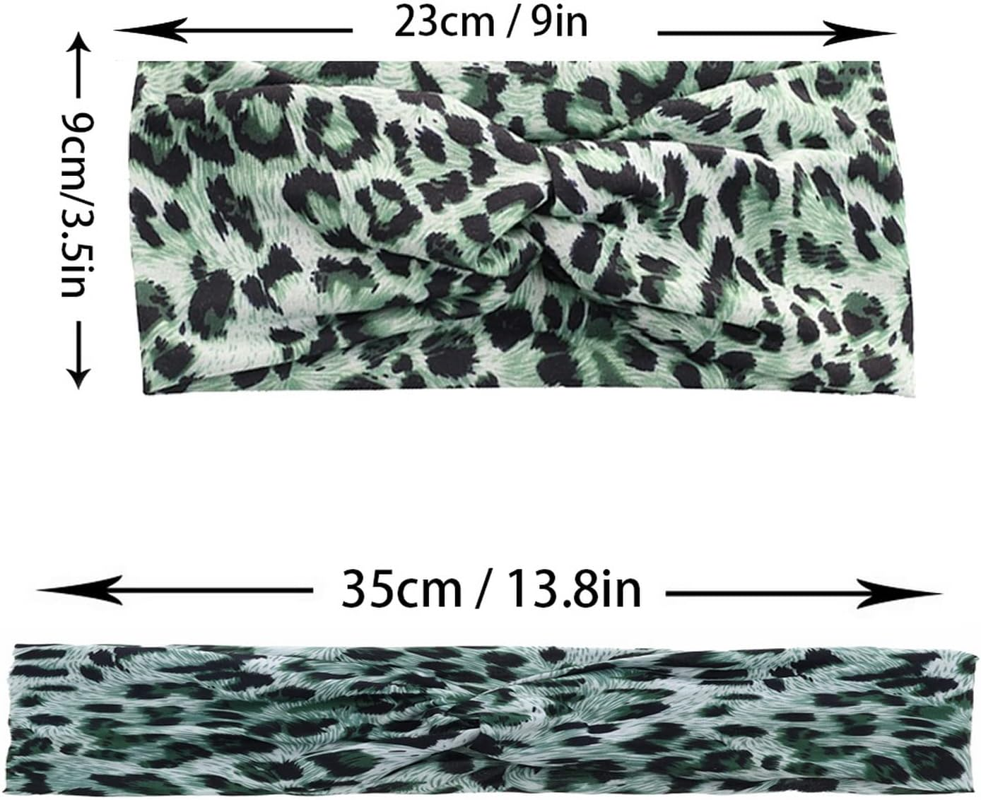 Woration Headband Yoga Leopard Print Cross Wide Elastic Headwear Head Wrap Hairband Twist Turban Knot Headwrap Hair Accessories for Women, Girls - Green - Leopard A image number 4