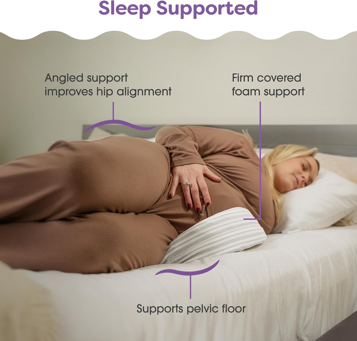 Boppy Pregnancy Pillow Wedge with Cover, Gray Stripe, Belly Support Maternity Wedge, Firm Pregnancy Wedge Pillow for Pregnancy from Boppy Line of Pregnancy Pillows for Sleeping, a Pregnancy Must Have