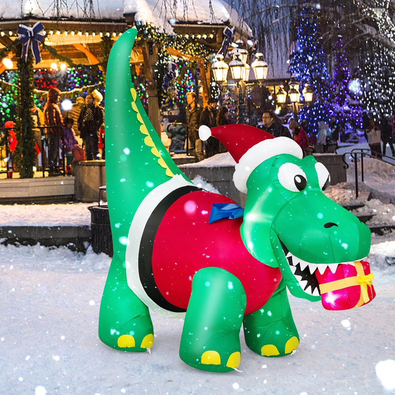 Costway 1.83M Christmas Inflatable Dinosaur, Inflatable Christmas Decoration with LED Lights, Gift Box & Waterproof Blower, Tall Indoor Outdoor Holiday Decoration for Yard, Party, Lawn image number 3