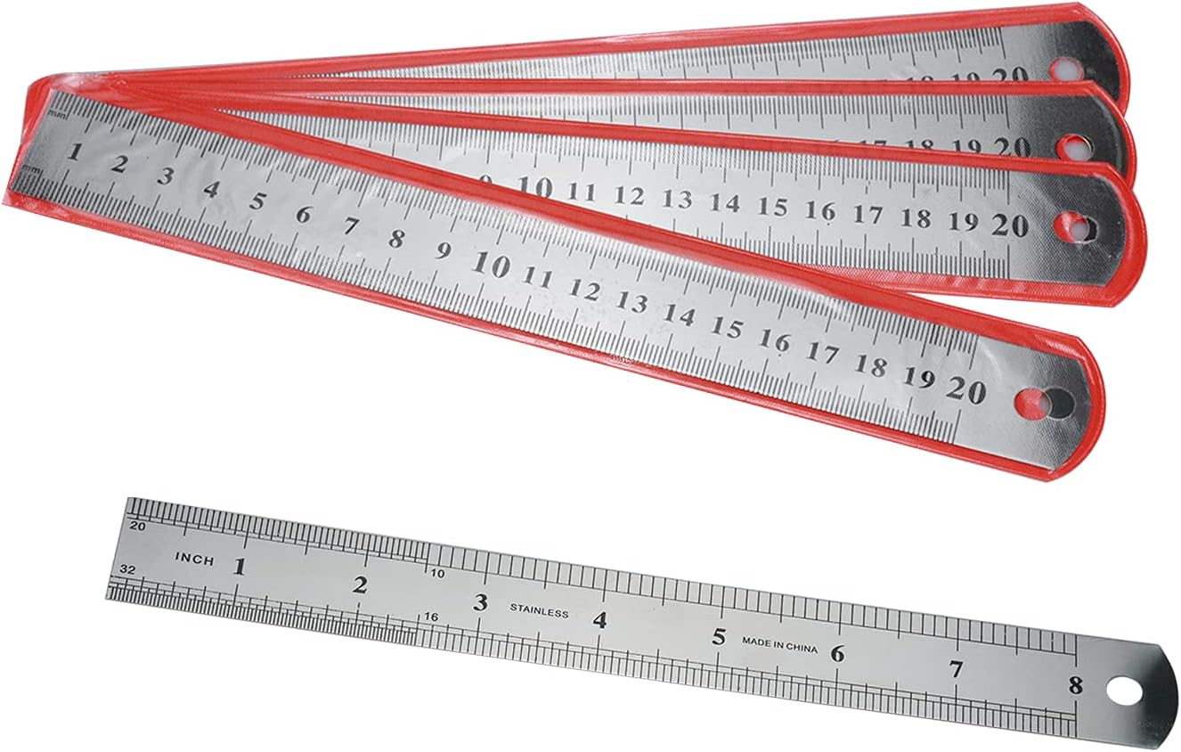 5Pcs 8 Inch Stainless Steel Ruler,Inch/Metric Graduations Ruler, Mm Metal Rulers 20Cm image number 2