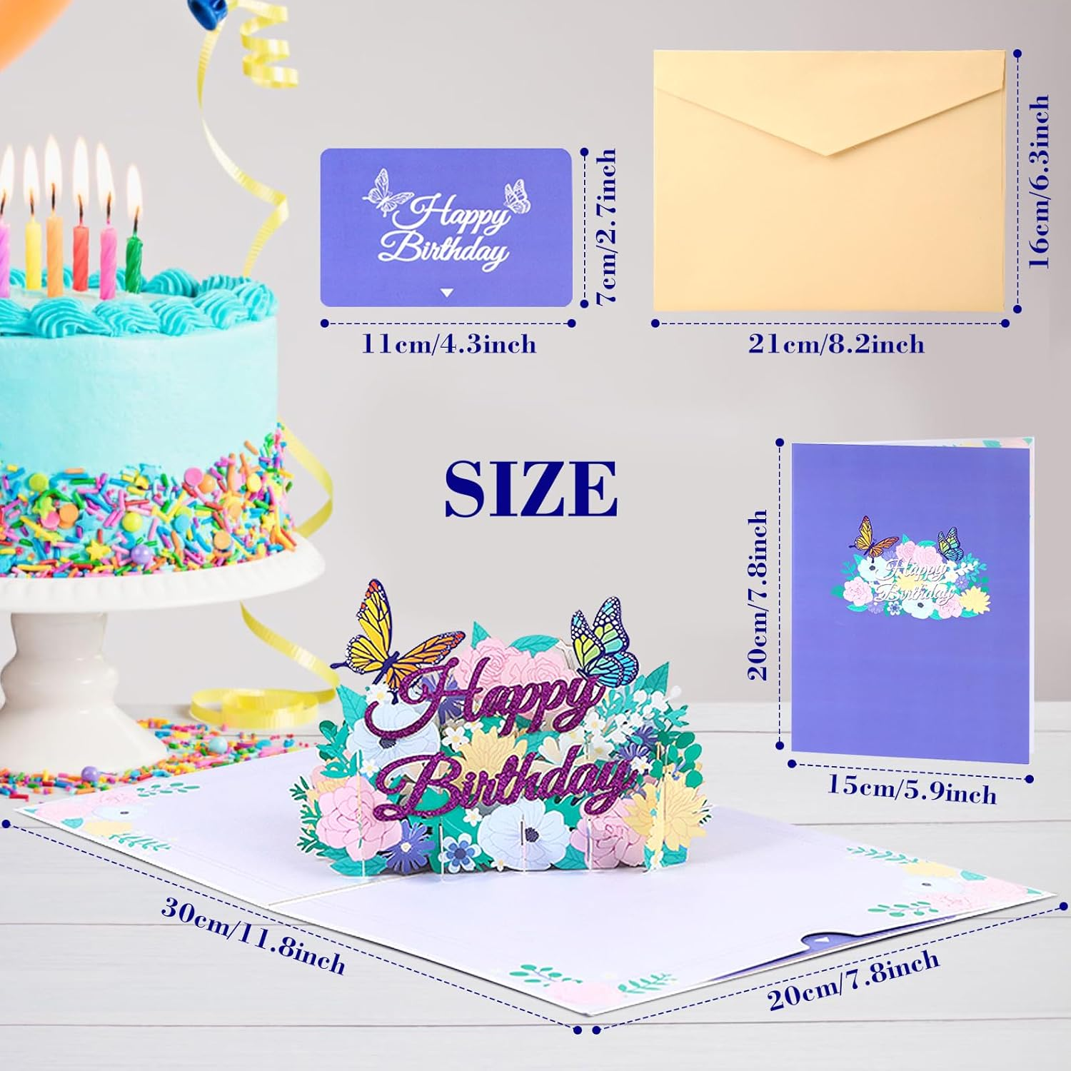 Pop up Birthday Card, Flowers Butterflies 3D Greeting Card,Birthday Cards for Women Daughter Small Greeting Card inside Paper Letter Card for Her image number 2