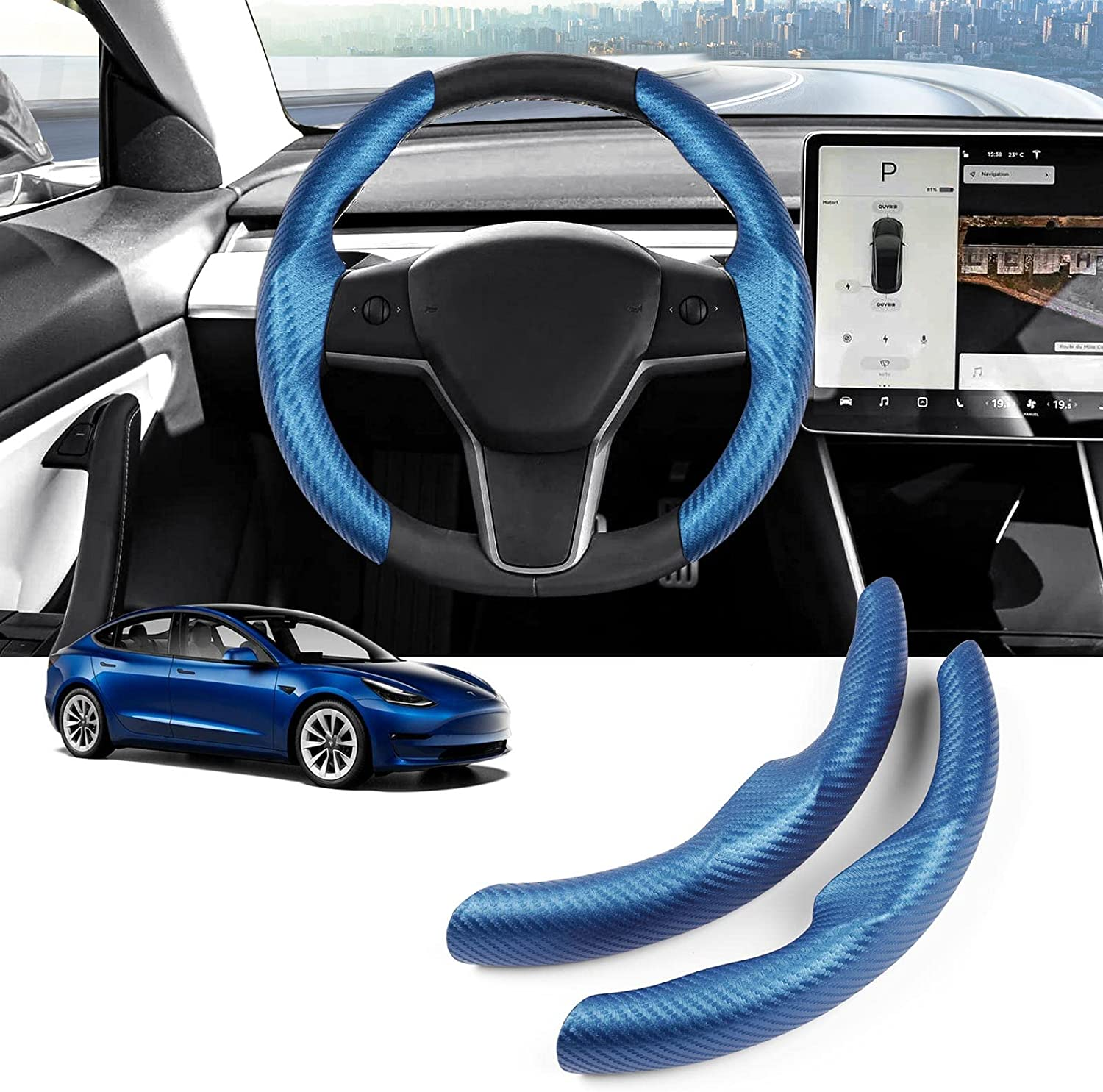 Carbon Fibre Steering Wheel Cover for Tesla Model 3/Y 2016-2025, Anti-Slip, Comfortable Grip, Breathable, White