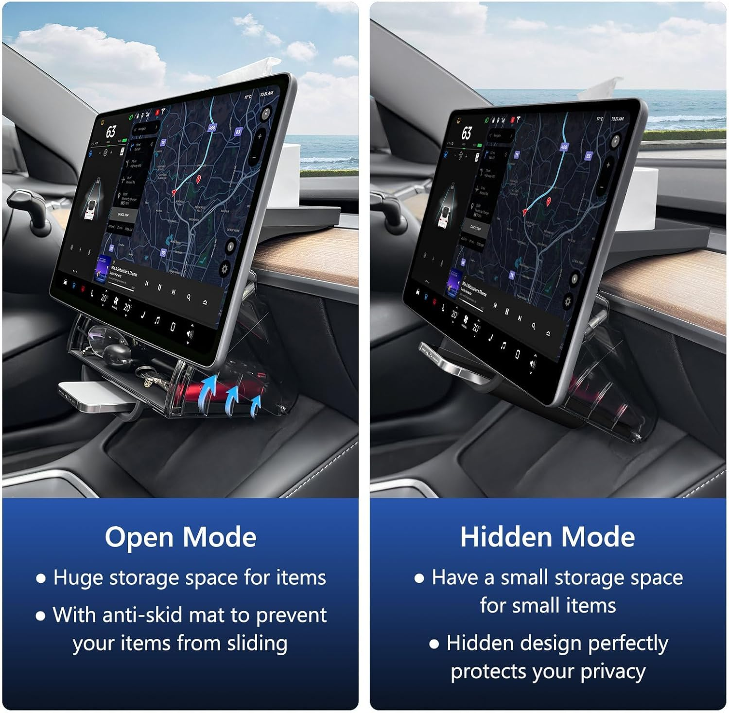 Car Center Console Organizer for Tesla Model 3 Model Y, Magnetic Tray under Screen Storage Box Dashboard Holder for Tesla Interior Accessories image number 4