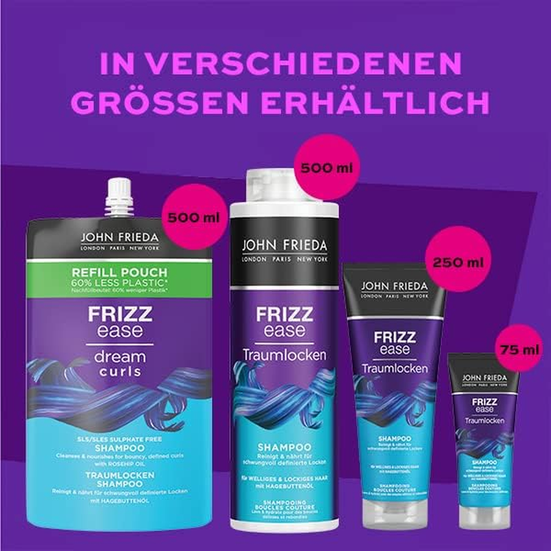 John Frieda Traumlocke Shampoo/Conditioner Value Set - Contents: 1X Shampoo 500 Ml & 1X Conditioner 500 Ml - Refillable - Frizz Ease Series - for Curly & Wavy Hair