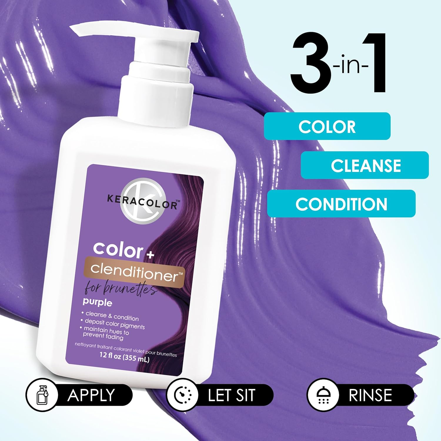 KERACOLOR Clenditioner for Brunettes PURPLE Dye, Semi Permanent Hair Color Depositing Conditioner, Cruelty-Free, 12 Fl Oz (Pack of 1) image number 6