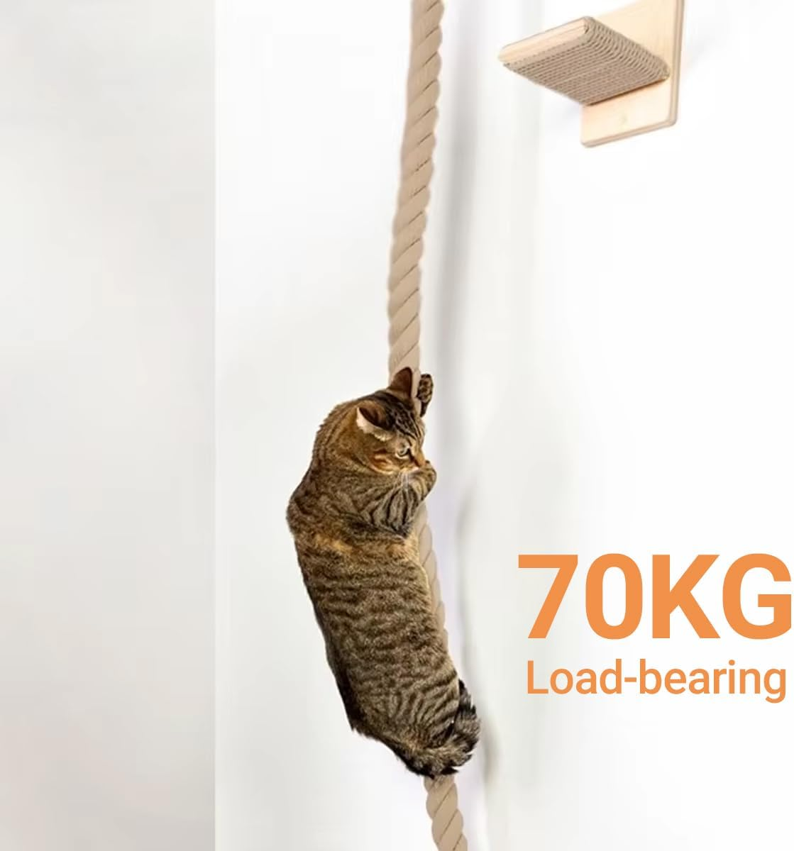 AIMALL Deluxe Cat Climbing Rope Rack, Solid Wood Large Cat Ladder with Jumping Platform, Durable 59In Rope Ladder for Active Cats, Easy Installation image number 4