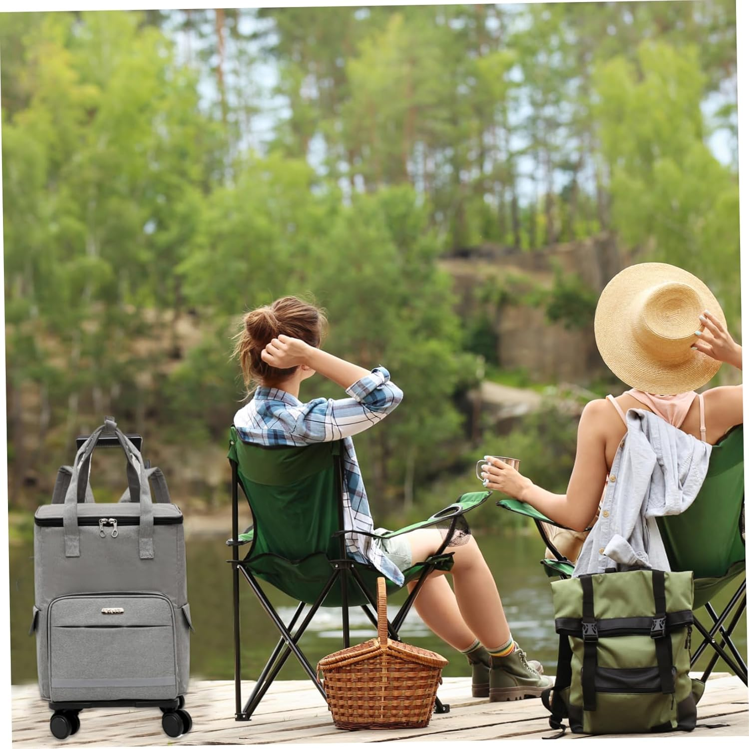 Cooler with Wheels, Cooler with Wheels and Handle, 14X8X18 Inch Oxford Cloth, 3 in 1 Rolling Cooler with Insulated Interior, Ice Chest with Wheels for Camping Picnic Hiking Beach, Travel Cooler