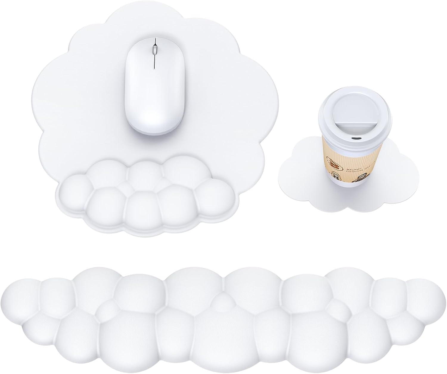 Keyboard Cloud Wrist Rest Set, Cloud Mouse Pad and Coaster, Memory Foam White Keyboard Wrist Rest with Leather Surface Non-Slip Base, for Typing Pain Relief, Office, Gaming, Computer, Laptop image number 5