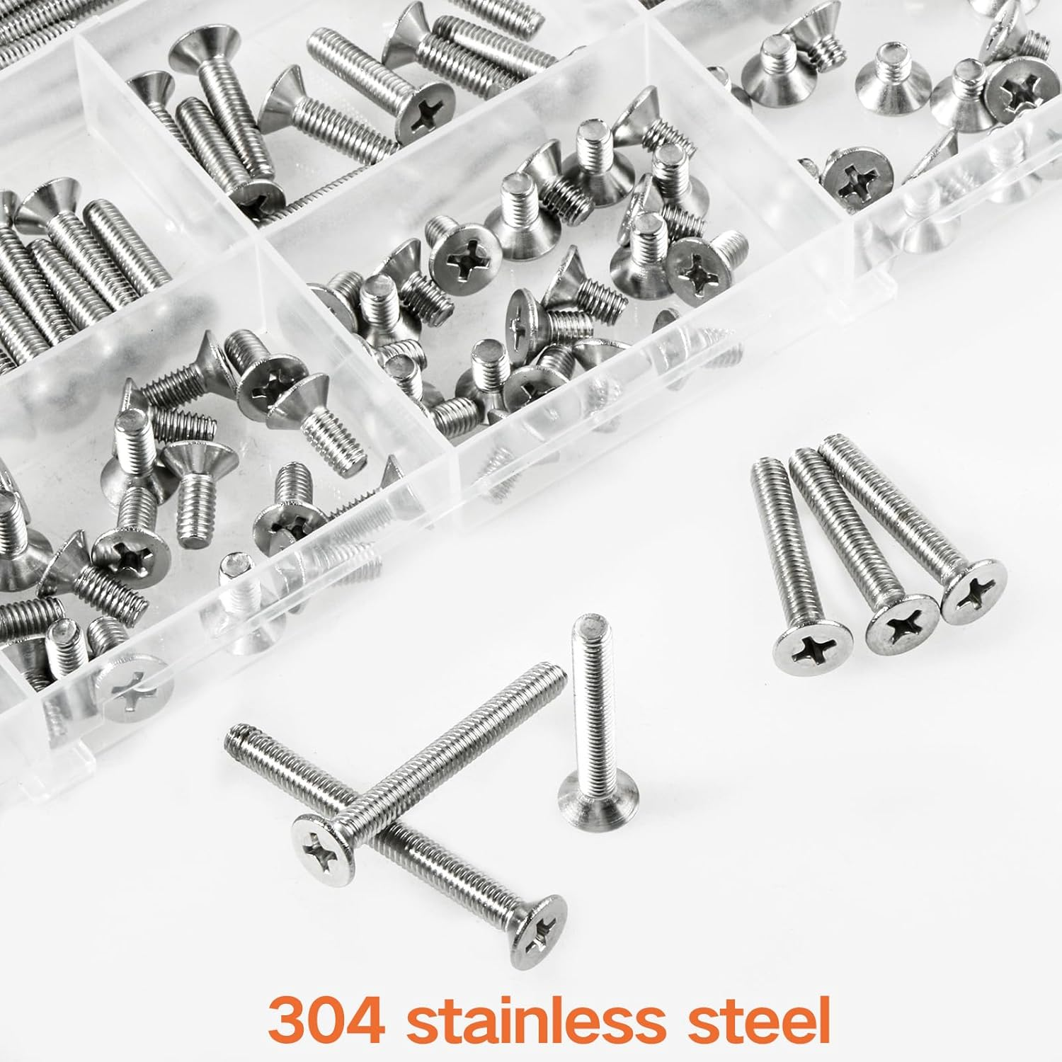 M4 Flat Head Machine Screws 150Pcs Metric Fastener 304 Stainless Steel Countersunk Cross Machine Screw Fasteners Bolts Assortment Kit M4 X 6/8/10/12/16/18/20/25/30/35/40Mm image number 5