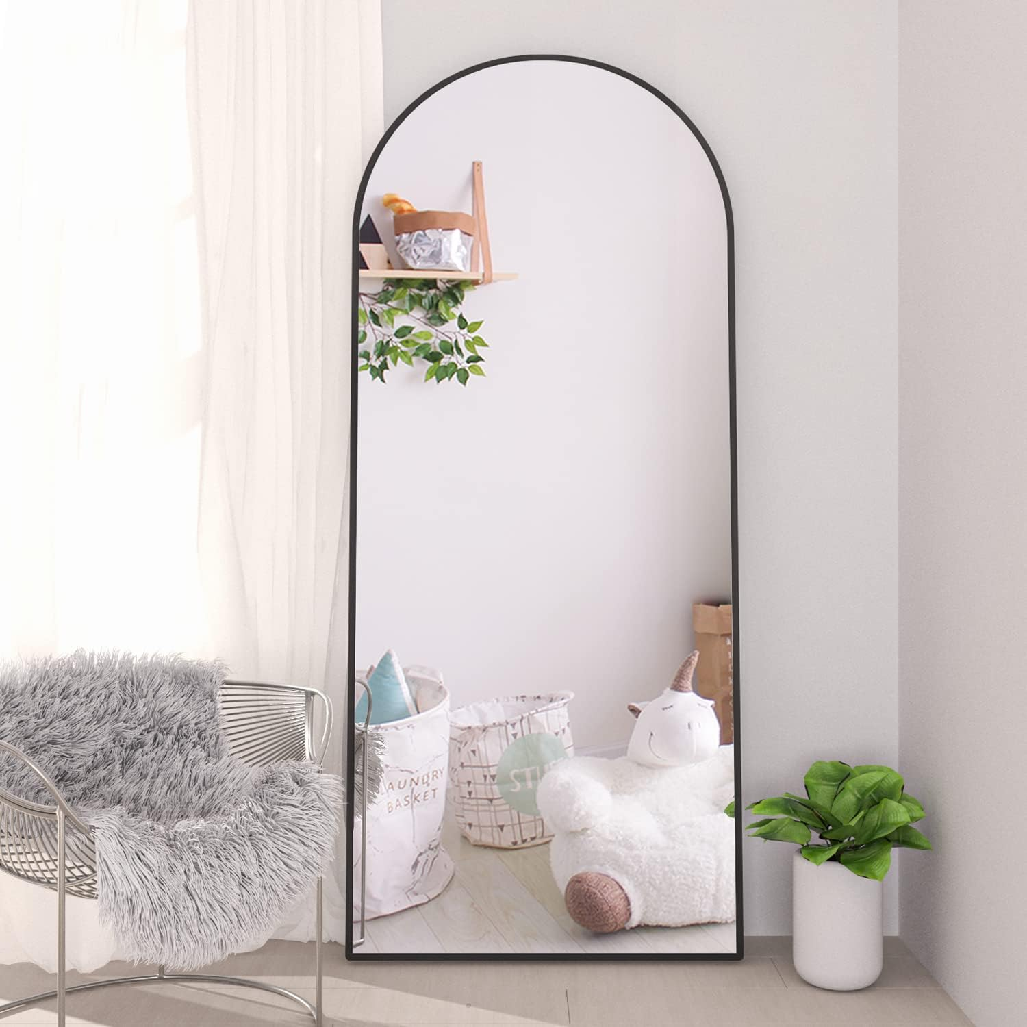 Arch Full Length Mirror Arched Floor Mirror 165 X 60Cm with Stand Large Wall Mirror Full Body Mirror Black Standing Hanging or Leaning against Wall for Bedroom Entry, Bedroom, Living Room image number 7