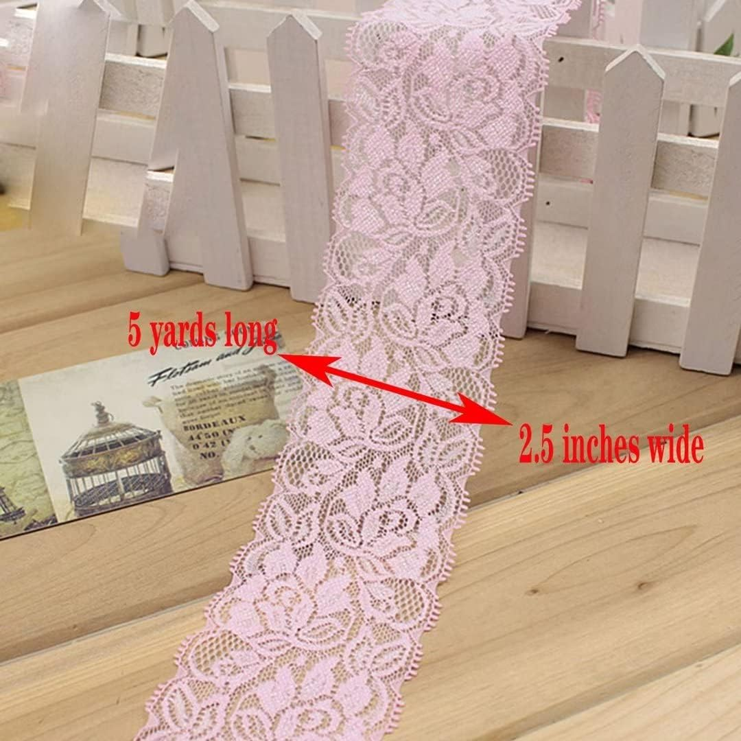 Vintage Flora Pattern Scallop Edge Lace Trim DIY Craft Light Delicate Ribbon 2.5 Inch Wide 5 Yards Pink