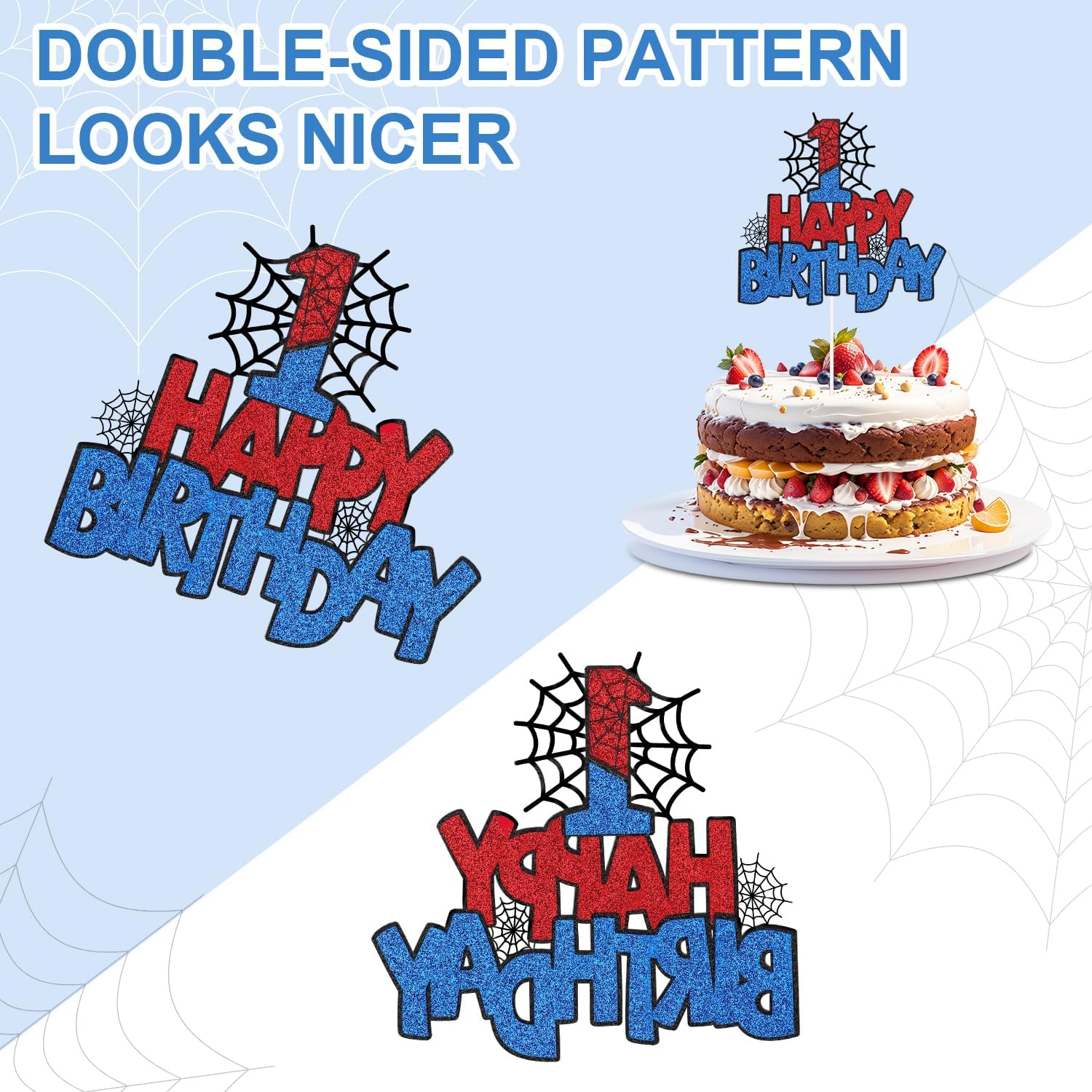 Spider Happy Birthday Cake Topper, Double-Sided Spider Cupcake Topper Number Birthday Cake Topper Spider Cake Decorations Birthday Cake Decorations for Boys Girls(Number 1) image number 5