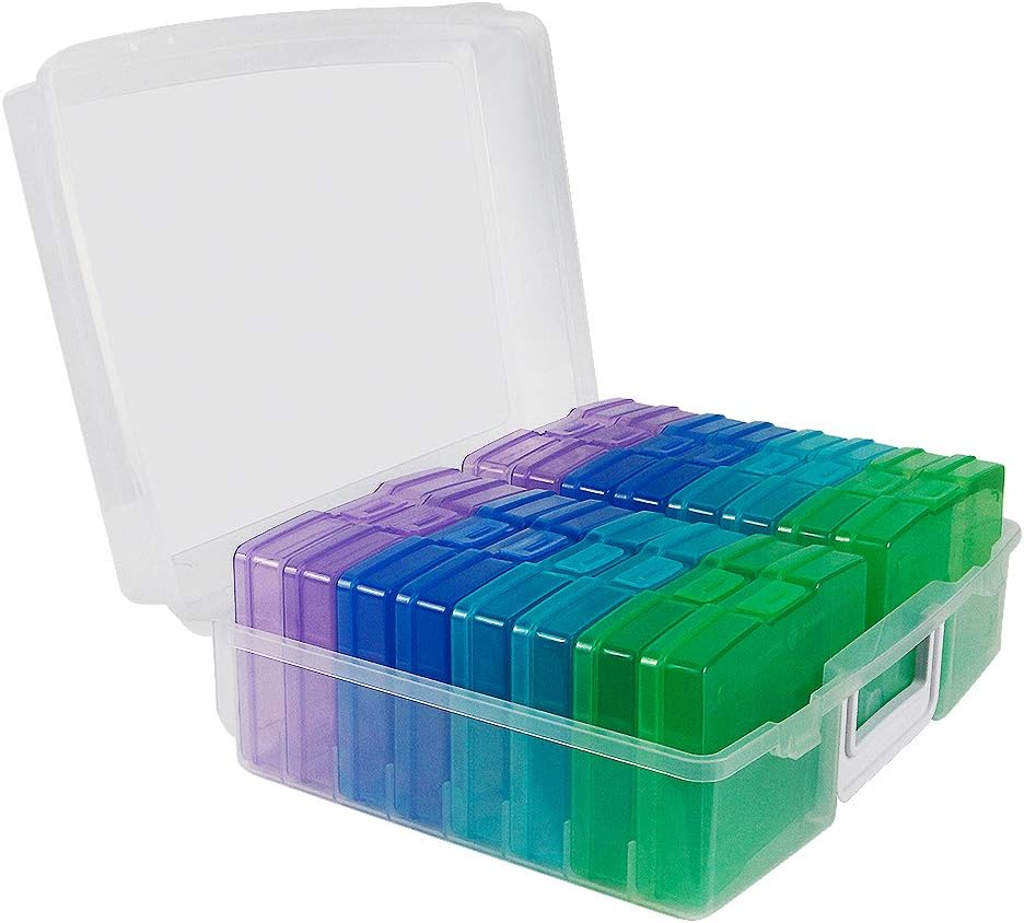 Novelinks Transparent 4" X 6" Photo Storage Boxes - 16 Inner Photo Organizer Cases Photo Keeper Picture Storage Containers Box for Photos (Cool-Colored) image number 5