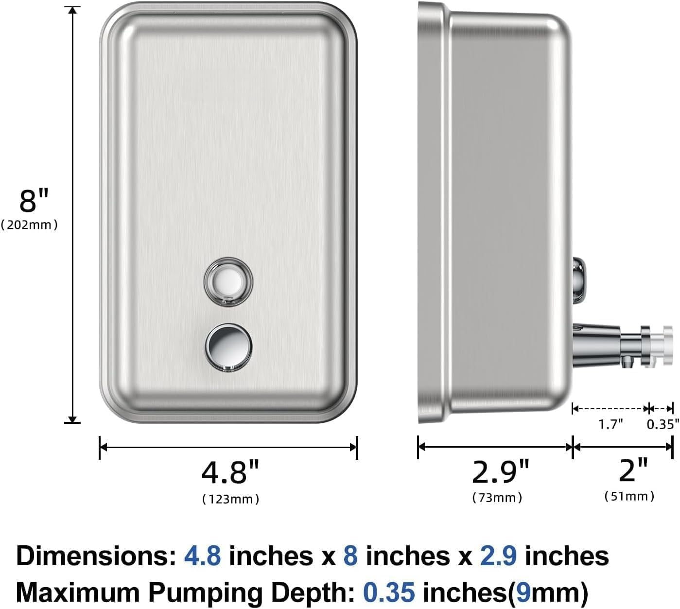 Commercial Soap Dispenser Wall Mount Stainless Steel Manual Pump Liquid Rust-Proof Leak Free for Bathroom Restaurant 500Ml/17Oz (Silver) - Black image number 2