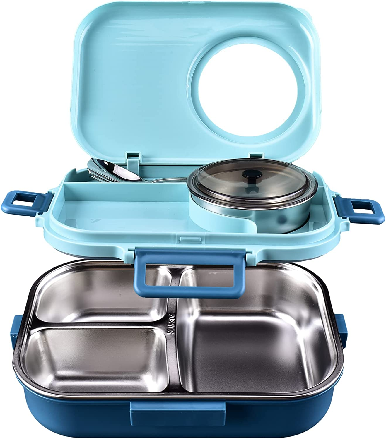 Bento Lunch Box, 3 Compartments Stainless Steel, Leak-Proof with Bowl, Water Fillable, BPA Free, Suitable for Camping, School, Office image number 5