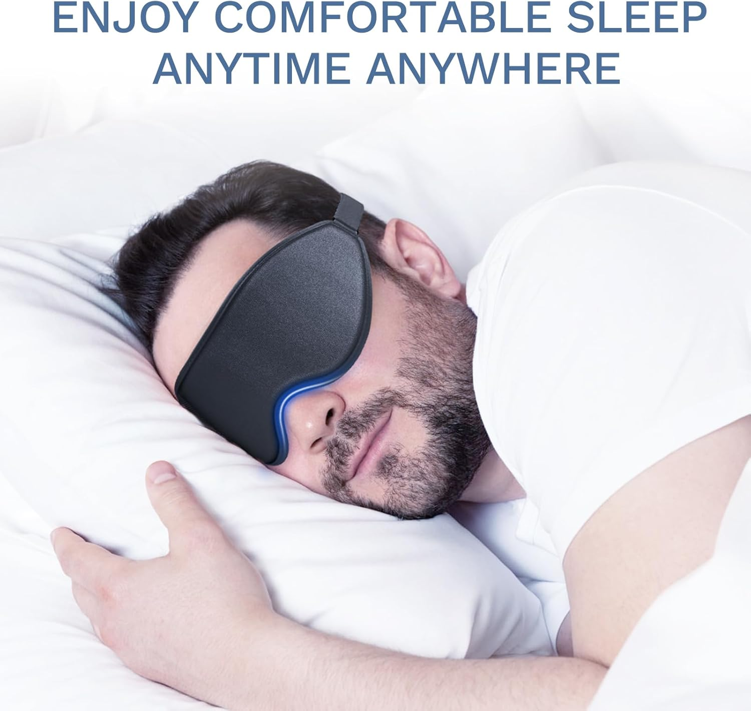 Flycoco 99% Fully Block Out Light Eye Sleep Mask, 3D Deep Contoured Eyes Cover Zero Pressure, Long Lash Extension Eyes Mask with Adjustable Straps for Sleeping Travel Home Nap Rest Women Men (Black) - Blue image number 4