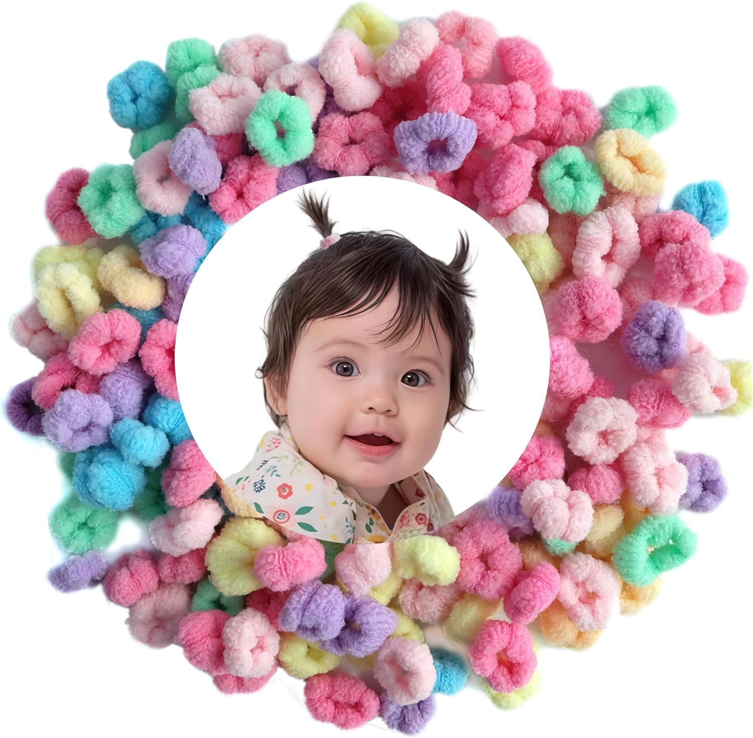 Toddler Hair Ties, Mini Hairties for Infant Girls,No Damage Hair Scrunchies for Children,Soft Cotton Hair Tie,Seamless,105-110 Pcs,Won'T Pull Out (Muti-Colored A)