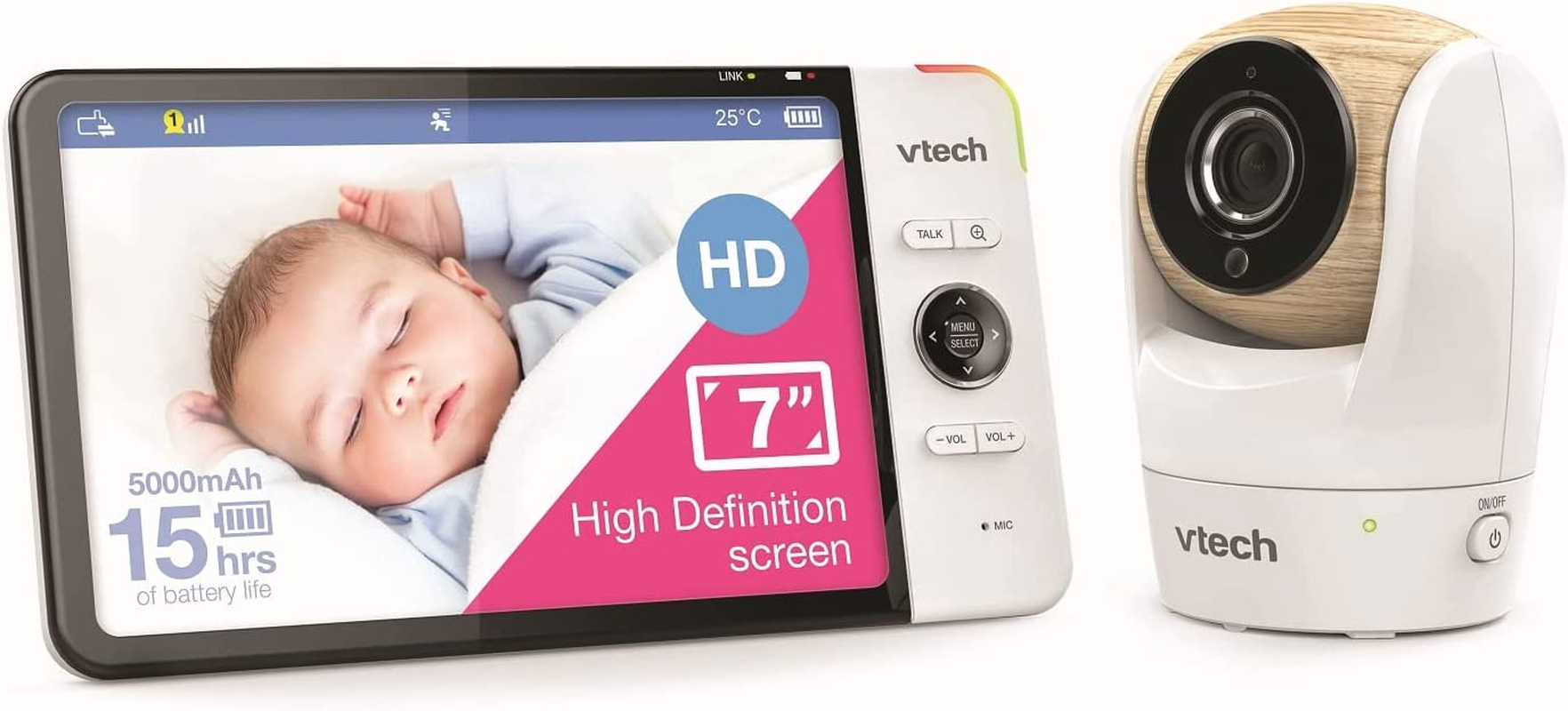 Vtech BM7750HD 7" Pan & Tilt Full Colour Video Baby Monitor, 2-Way Talk, Soothing Sounds, Temp Sensor & Motion Detection, up to 15 Hours Battery Life image number 6