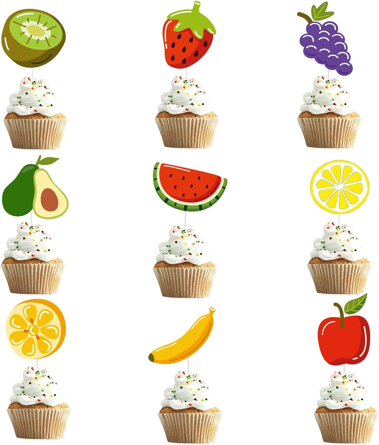 36Pcs Fruit Happy Birthday Cupcake Toppers Tropical Summers Cupcake Dessert Muffin Food Cake Picks Hawaii Fruit Baby Shower Wedding Party Themed Birthday Party Supplies image number 3