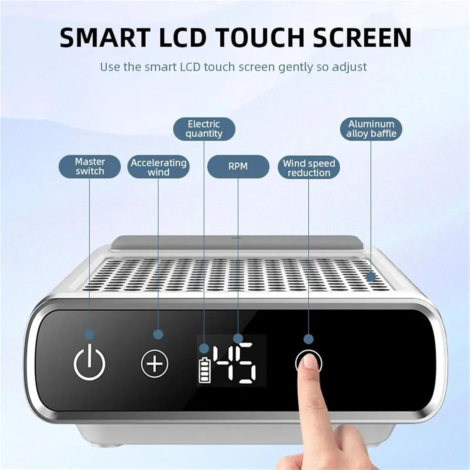 80W Rechargeable Nail Dust Collector, LED Touch Nail Vacuum Cleaner Fan Nail Art Salon Use image number 5