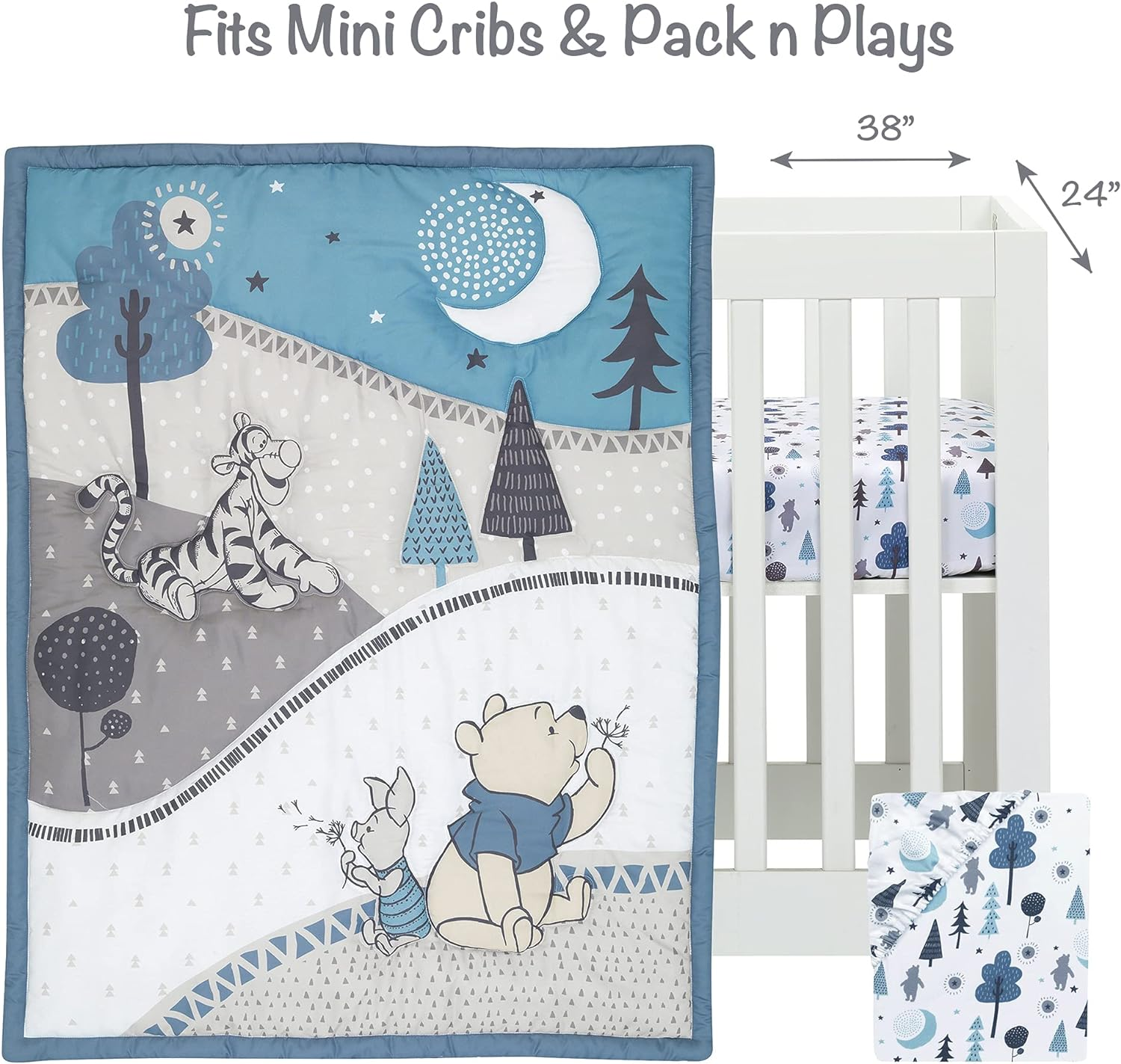 Lambs & Ivy (LAMCR) Forever Pooh 3-Piece Mini Crib Bedding Set, Blue (780020)