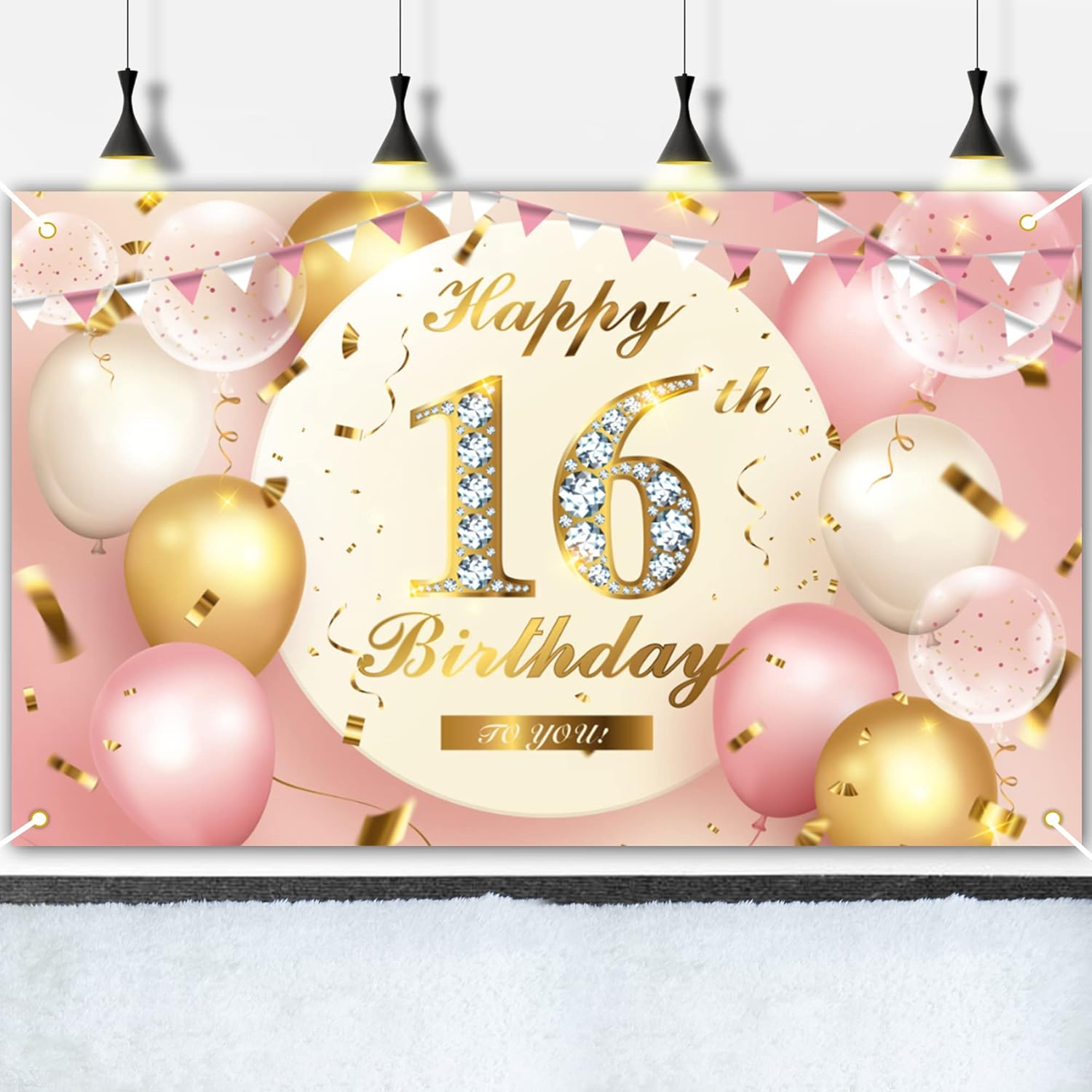 16Th Birthday Banner,Rose Gold Birthday Party Decoration for 16Th Birthday,Happy Birthday Banners Decoration Background，16Th Outdoor Party Birthday Decoration Background&hellip; image number 5