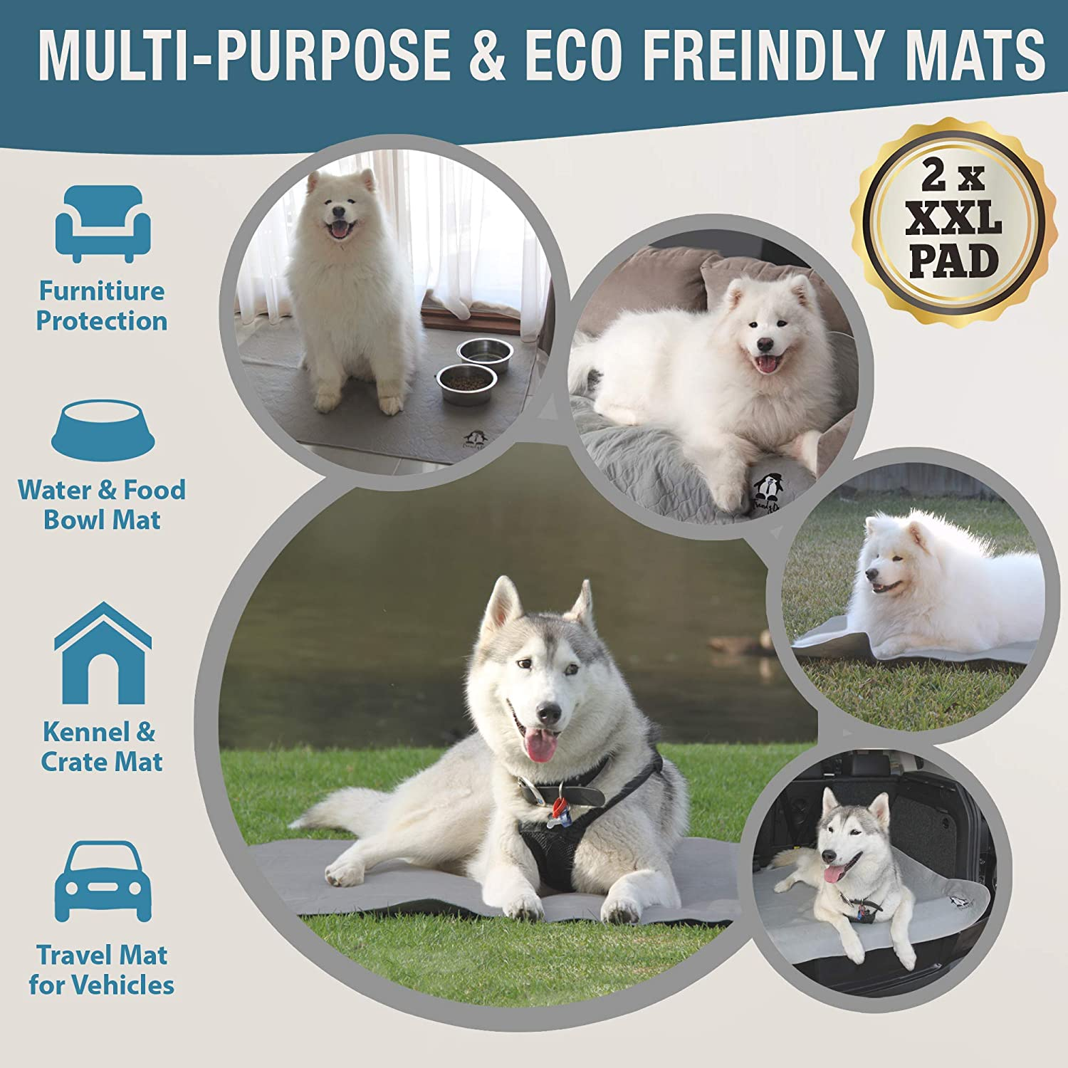 Washable Pee Pads for Dogs XL (2 Pack), Reusable Puppy Training Pads, Ultra Absorbent & Waterproof Pet Mat for Senior Dogs, Non-Slip, Floor & Furniture Protector (122Cm X 92Cm) by Trendy Den Creations image number 4