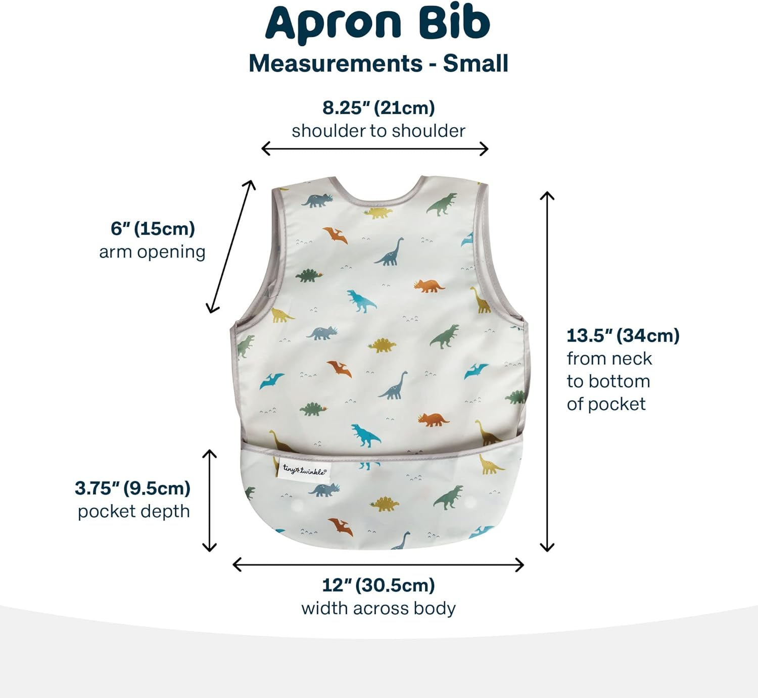 Tiny Twinkle Mess-Proof Apron Bib - Baby & Toddler Waterproof Smock with Tug-Proof Closure, Dinosaur, Small 6-24 Months image number 3