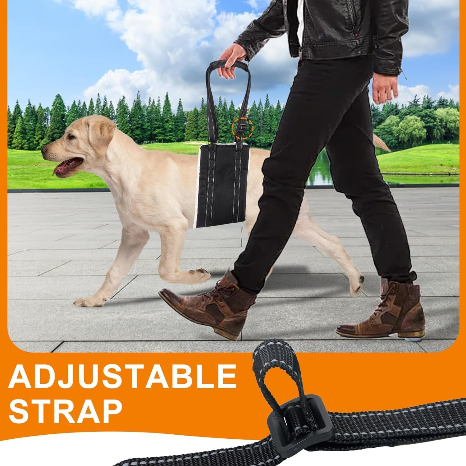 Dog Lift Support Harness Portable Sling for Support to Help Dogs Rear Rehabilitation and Disable Injured Elderly Pet - Helps Dog with Weak Front or Rear Legs Walk (Black, L) image number 6
