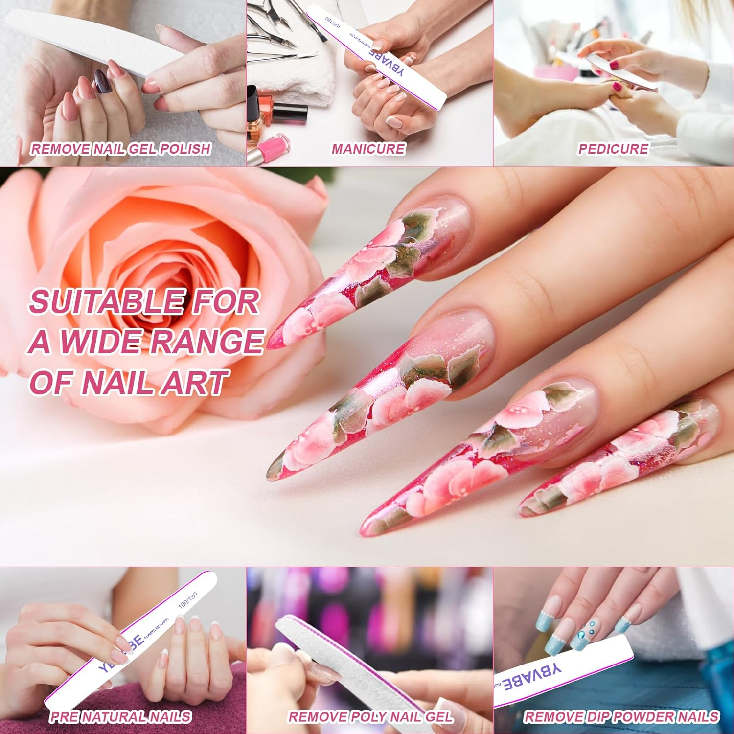 6Pcs Nail Files White 80/80 Grit for Acrylic Nails and Gel Nails, Double Sided Washable Emery Boards, Professional Rhombus-Shaped Strong Grit Nail File, Reusable & Washable, Perfect for Manicure & Pedicure image number 2