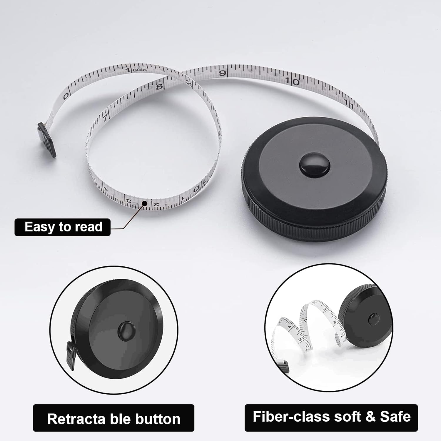 Tape Measure for Body Measuring Tape, 2 Pcs Sewing Measuring Tape, Retractable Measurement Tape for Body, Tailor, Sewing, Craft, Cloth (Black,White) image number 3