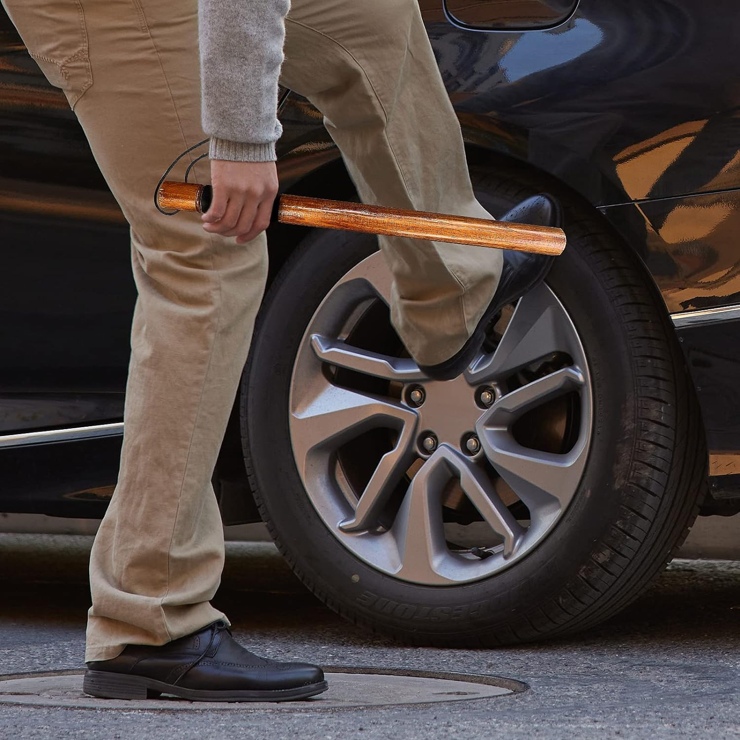 19'' Tire Pressure Check Tool, (Weighted) Wooden Tire Tapper, Dark Red