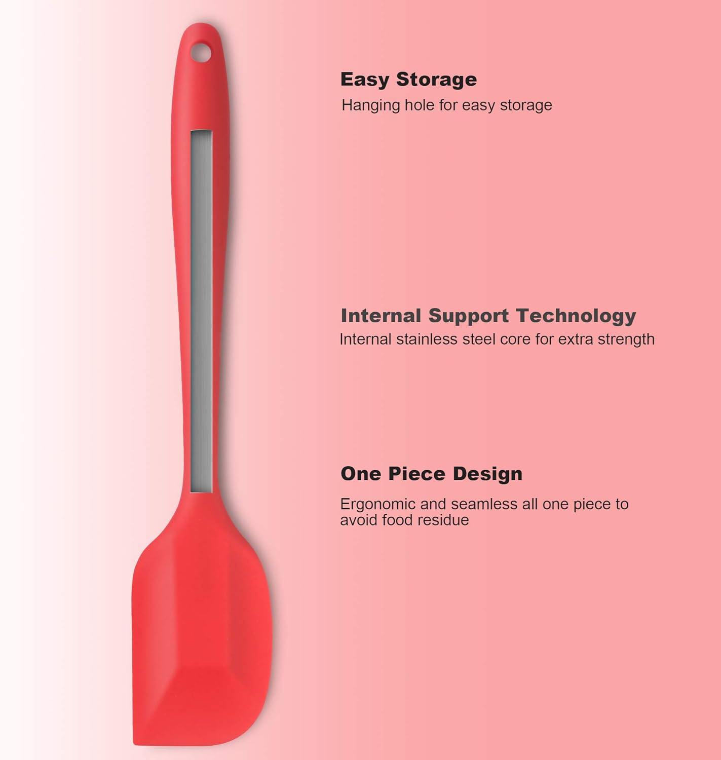 Heat Resistant Silicone Spatulas, Bakeware Set of 6 Non-Stick Ergonomic Cooking Baking Mixing Rubber Spatula Kitchen Utensils, Red image number 2