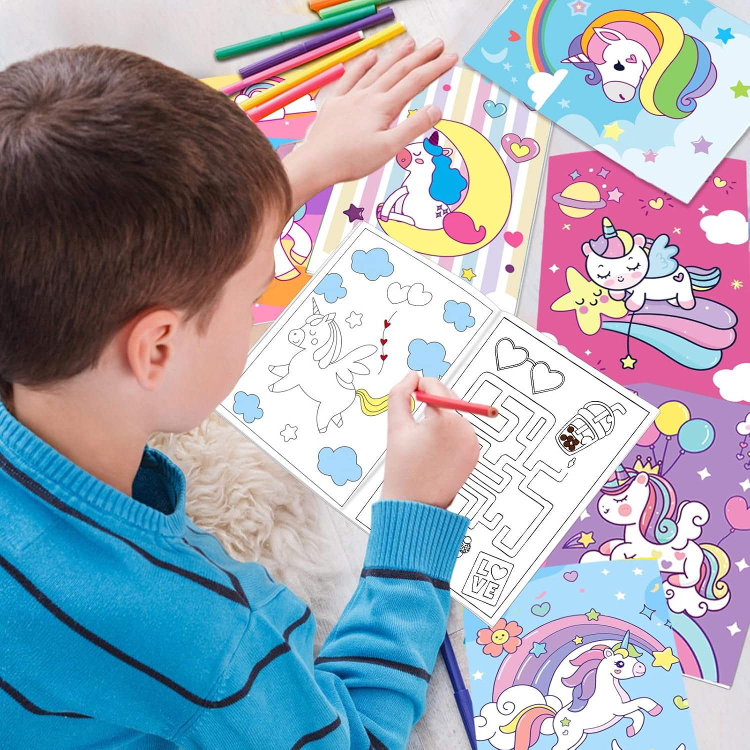 24Pcs Magic Horse Mini Coloring Books for Kids Party Favors Bulk Gift Small Art Unicorm Drawing Activity Book for Birthday Goodie Bags Stuffer Filler Holiday Kindergarten School Classroom Supplies image number 2