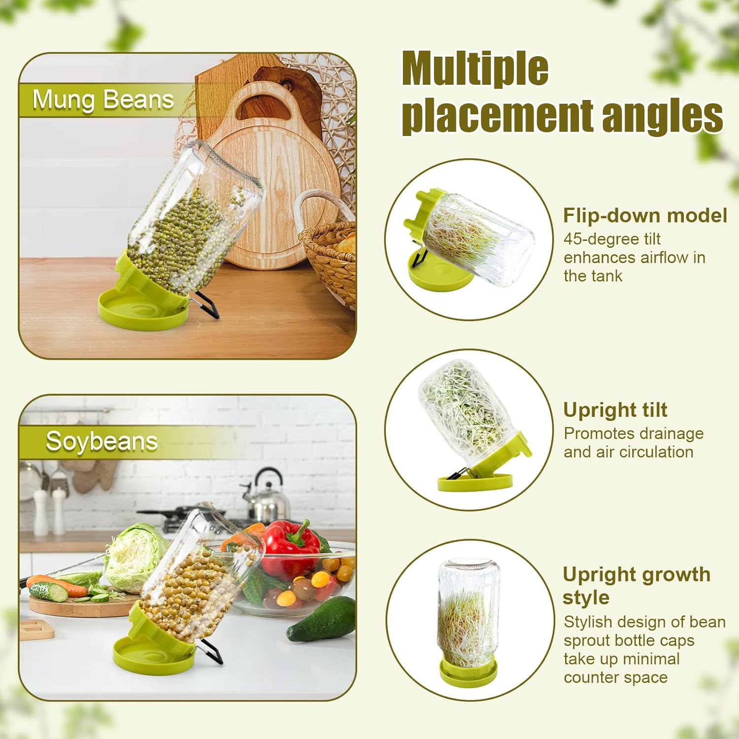 Sprouting Lid, Stainless Steel Mesh Screen Strainer Lids Sprouts Growing Germination Kit with Draining Stand and Tray for Wide Mouth Mason Jars, Grow Bean Sprouts, Alfalfa, Broccoli Seeds image number 4