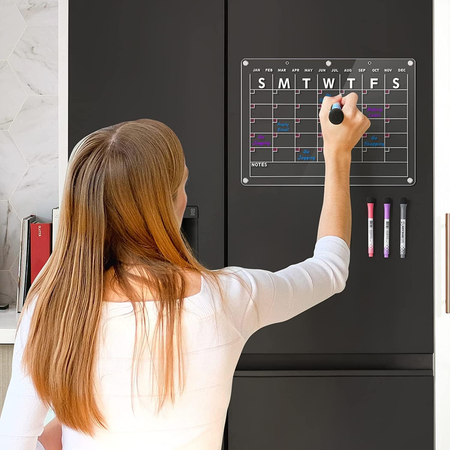 Acrylic Magnetic Dry Erase Board for Fridge - Clear Whiteboard Planner Inc 4 X Markers - Magnet White Board Calendar - Monthly Family Organiser for Kitchen Refrigerator image number 5